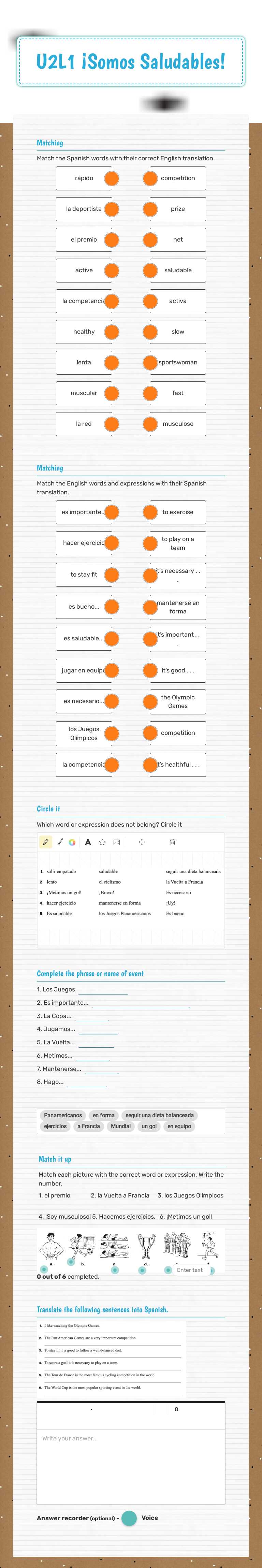 U2L1 ¡Somos Saludables! Grade 10 worksheet preview