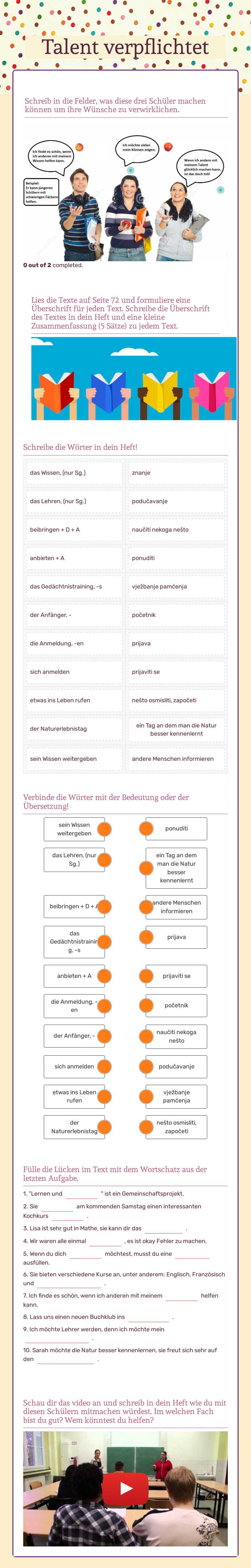 Talent verpflichtet Grade 10 worksheet preview