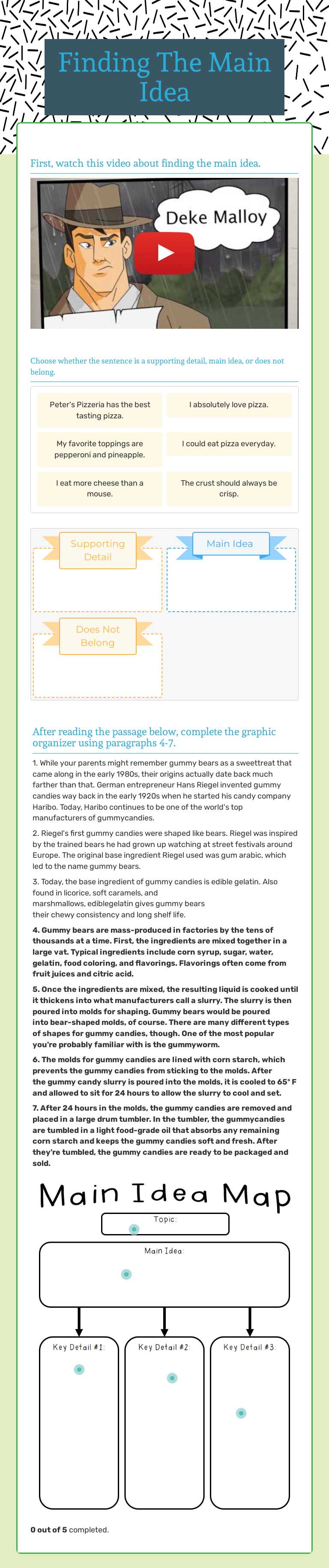 Finding The Main Idea worksheet preview image