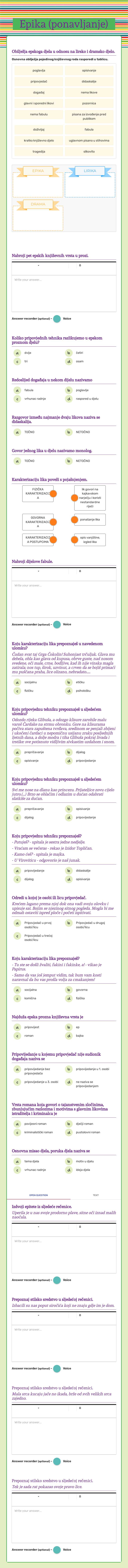 Epika (ponavljanje) worksheet preview image