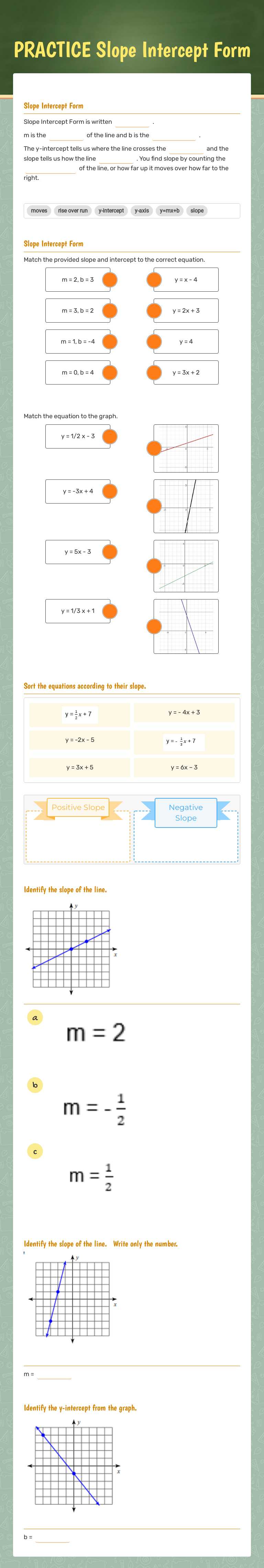 PRACTICE Slope Intercept Form worksheet preview image