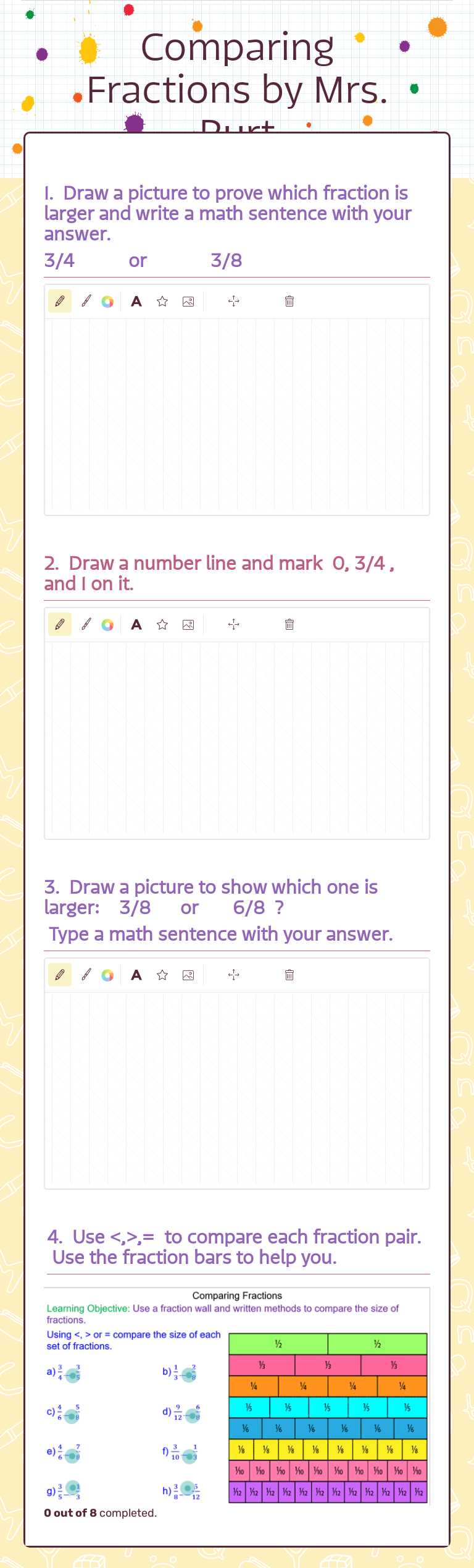 Comparing Fractions     by Mrs. Burt worksheet preview