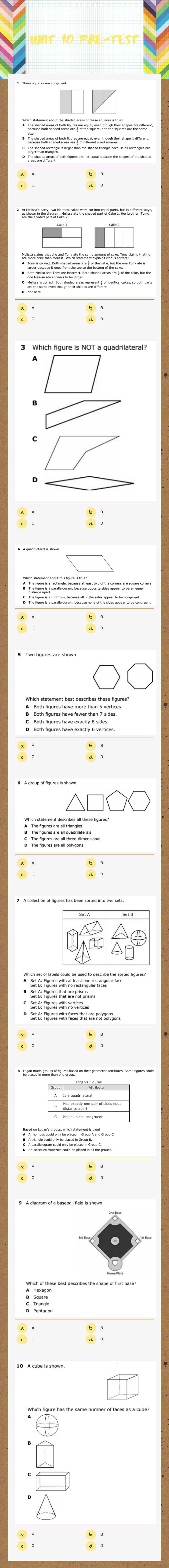Unit 10 Pre-Test worksheet preview image