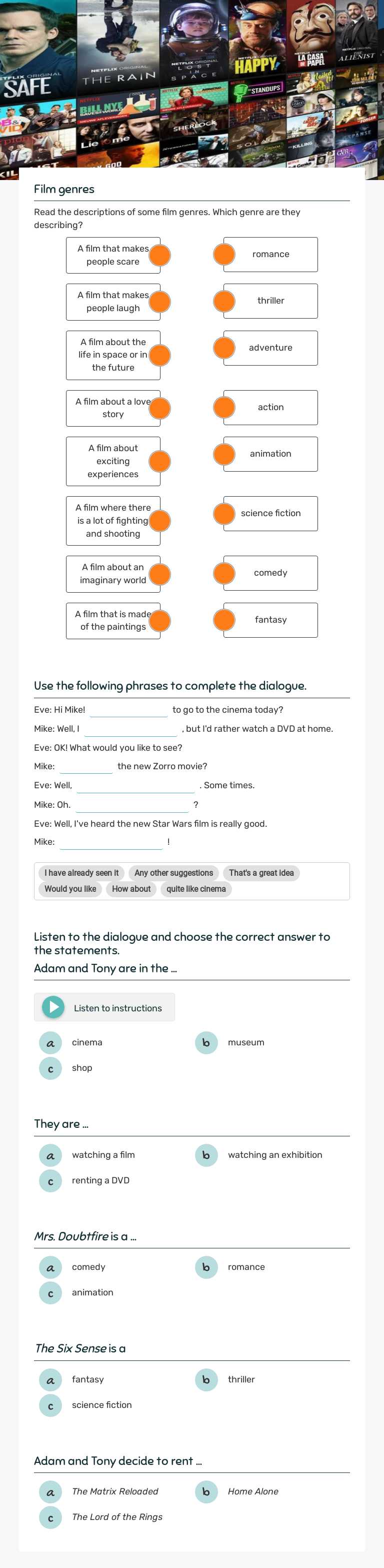Film genres worksheet preview image