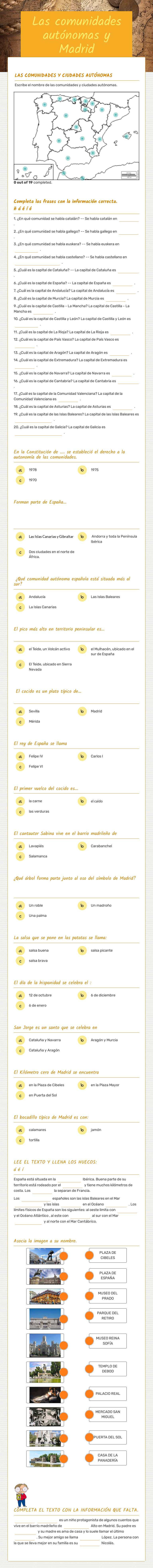 Las comunidades autónomas y Madrid Grade 10 worksheet preview