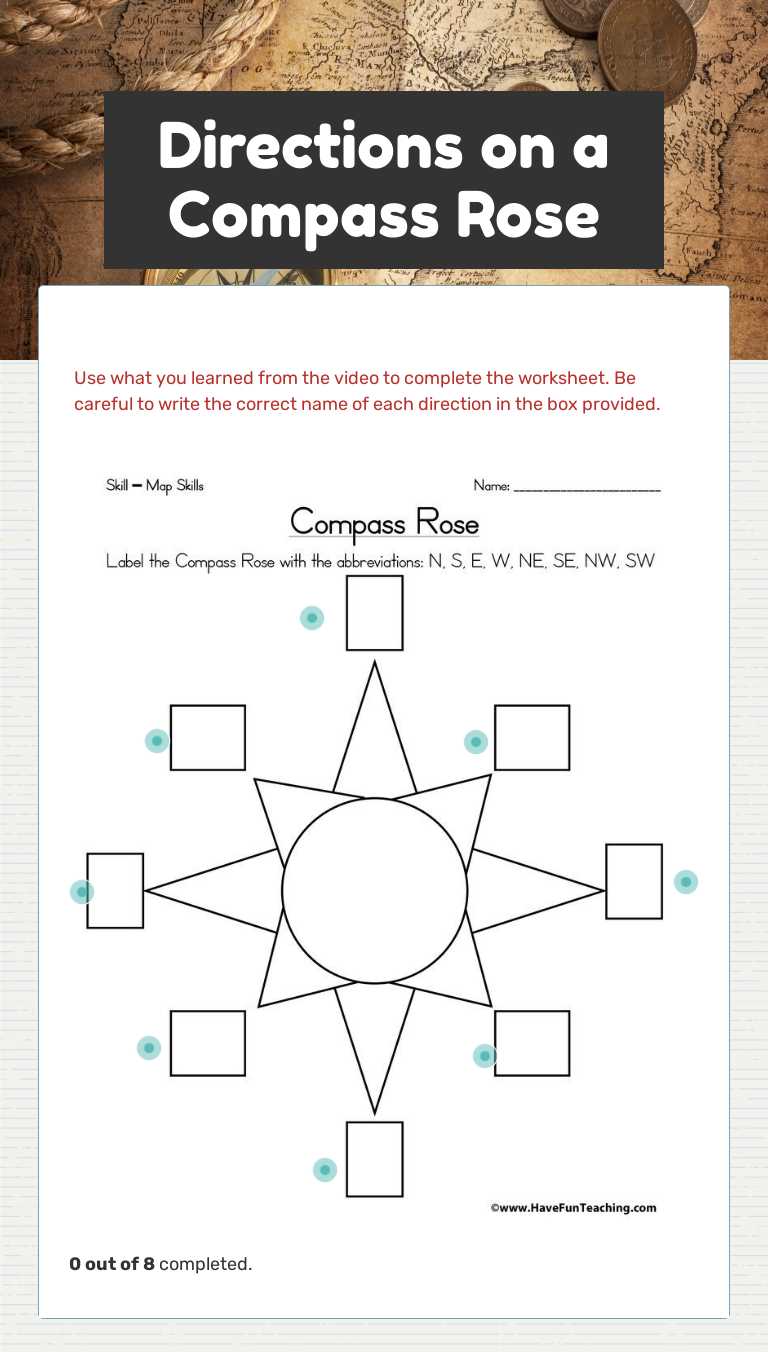 Directions on a Compass Rose Grade 3 worksheet preview