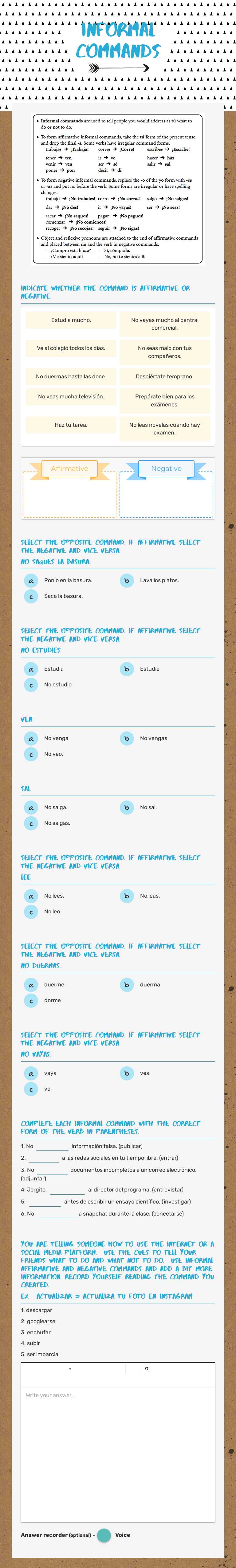 informal Commands worksheet preview image