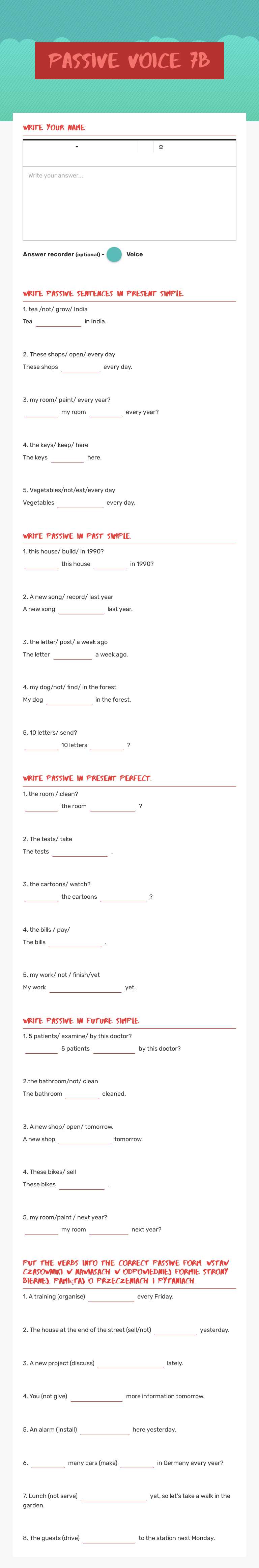 Passive Voice 7b Grade 8 worksheet preview