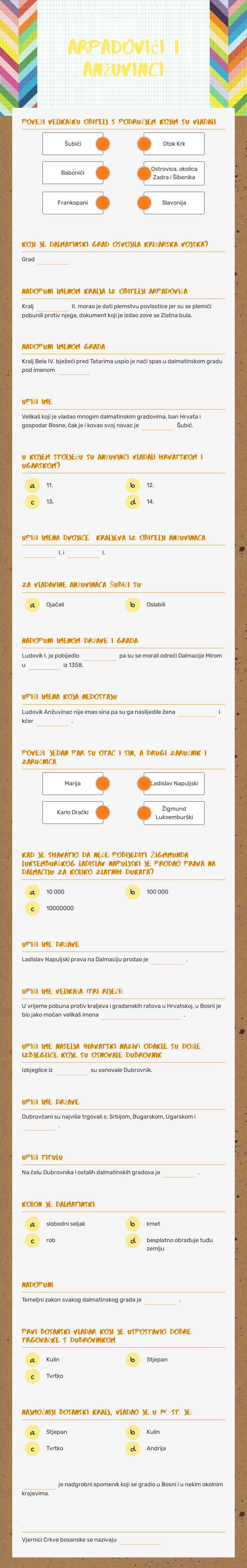 Arpadovići i Anžuvinci worksheet preview image