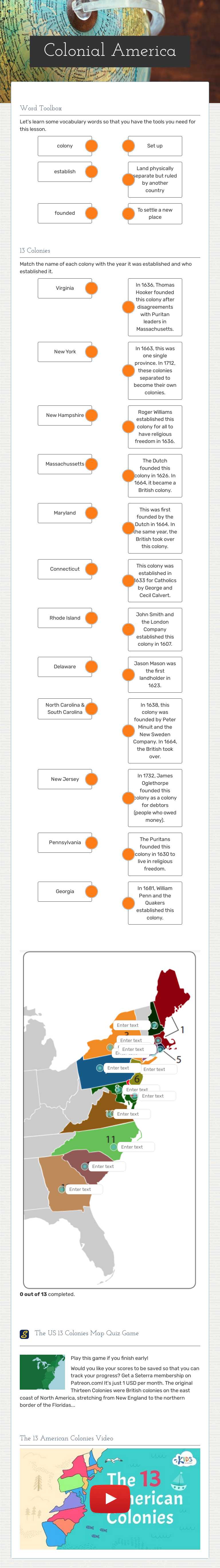 Colonial America Grade 4 worksheet preview