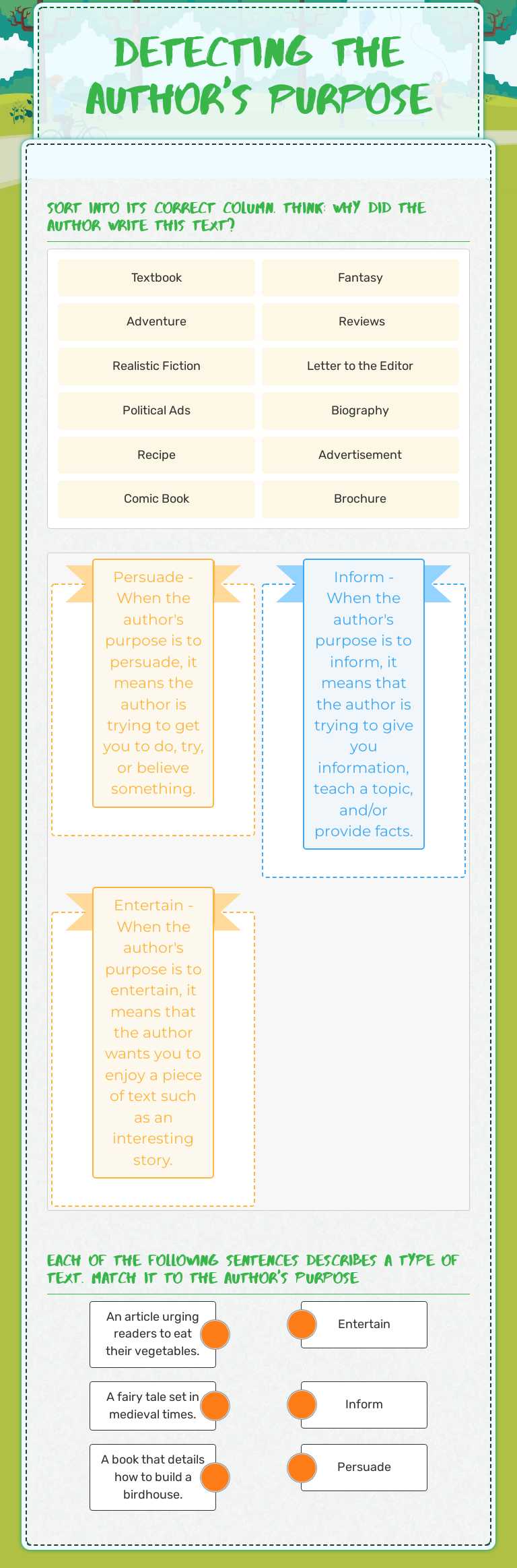 Detecting the Author's Purpose worksheet preview image