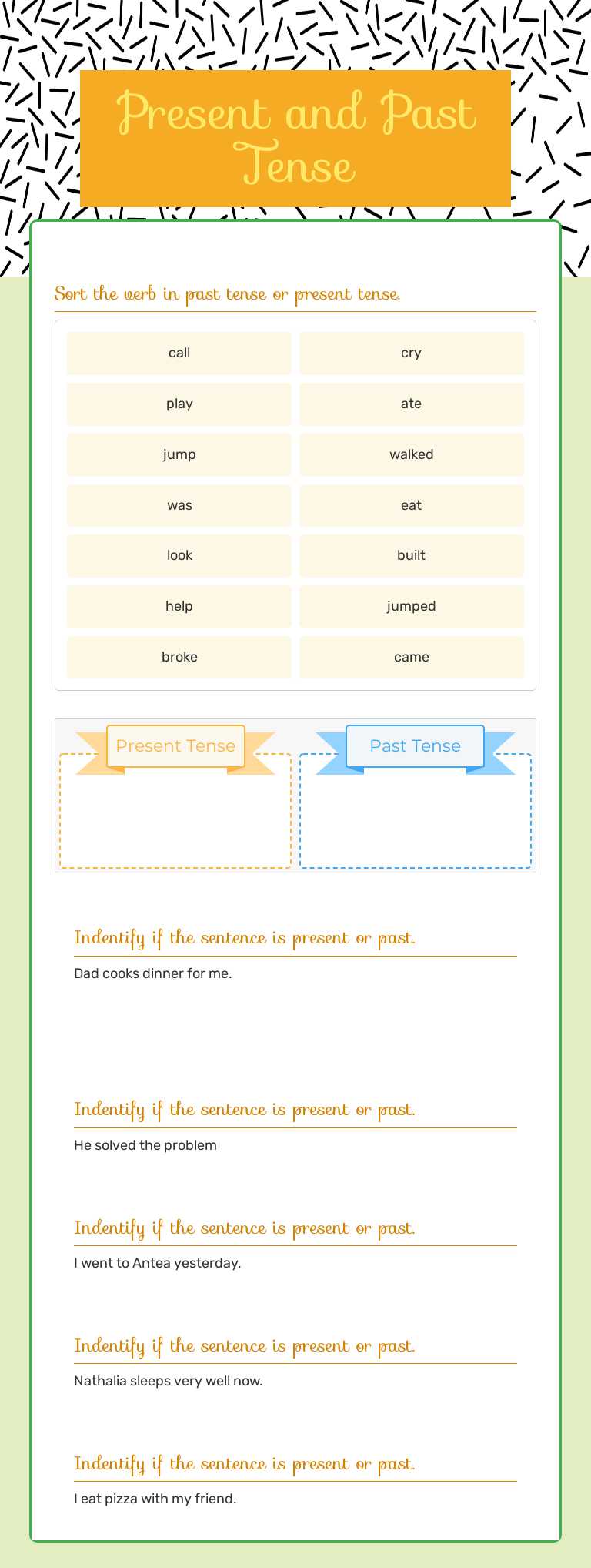 Present and Past Tense Grade 2 worksheet preview