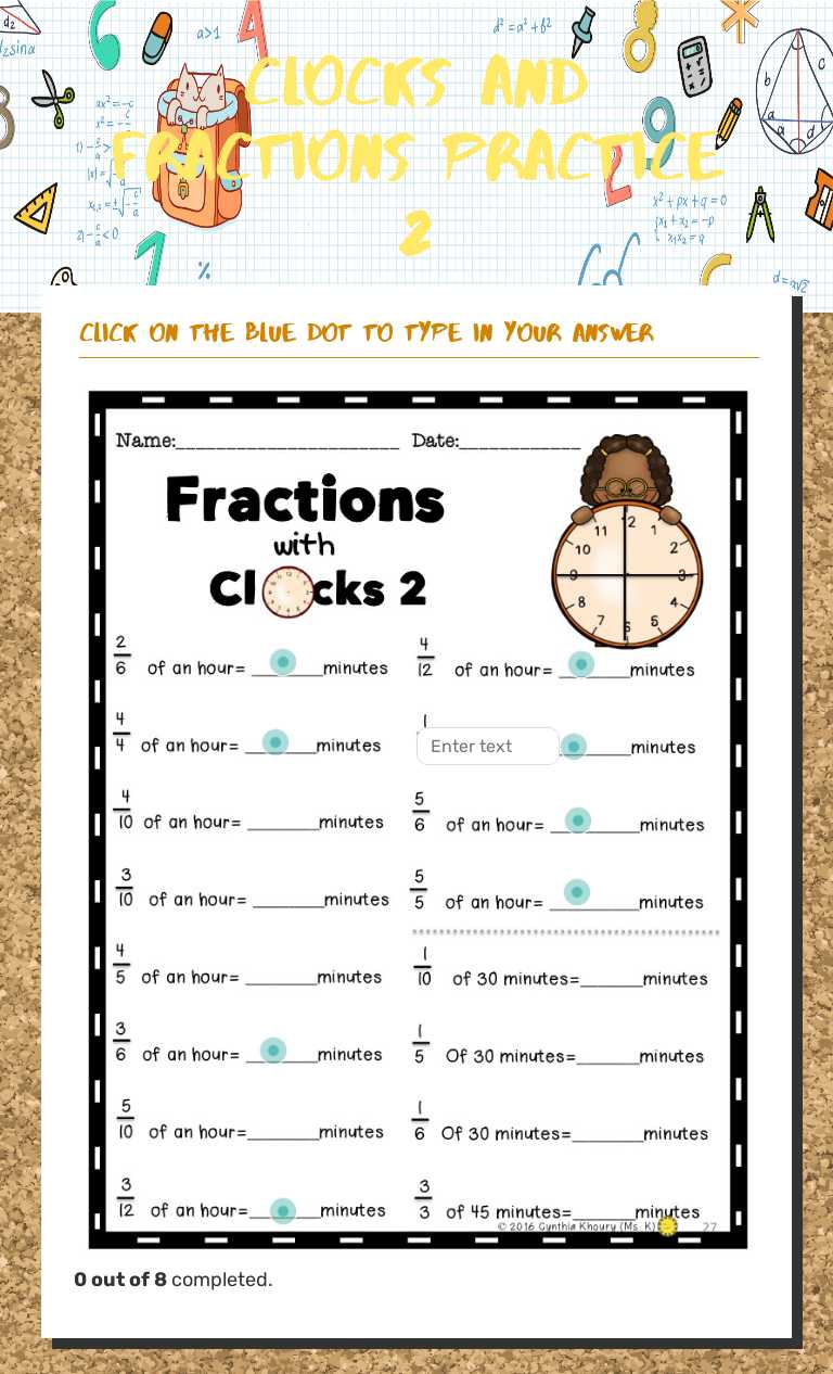 Clocks and Fractions Practice 2 worksheet preview image