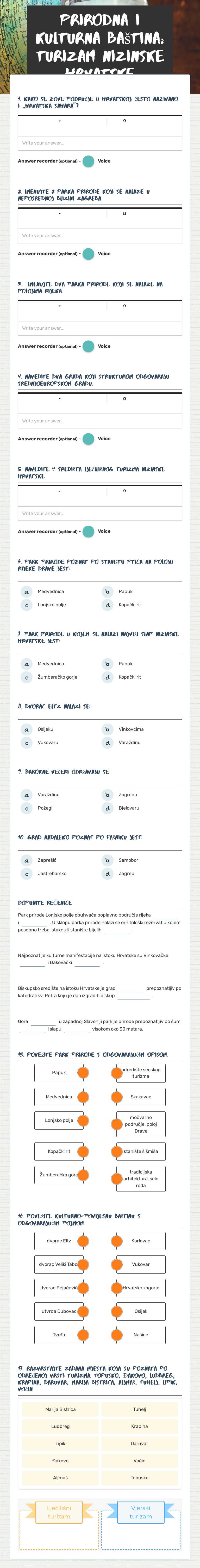 prirodna i kulturna baština; turizam nizinske hrvatske worksheet preview image