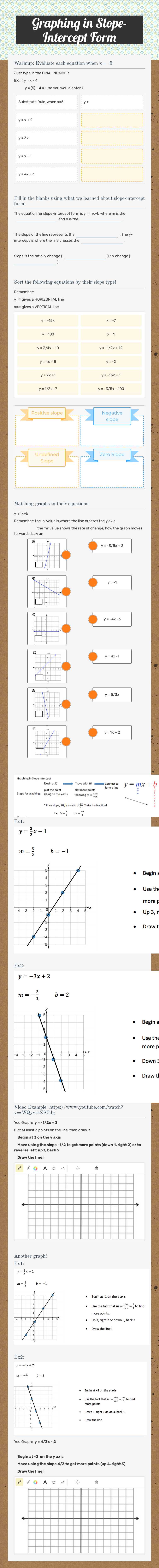 Graphing in Slope-Intercept Form Grade 9 worksheet preview