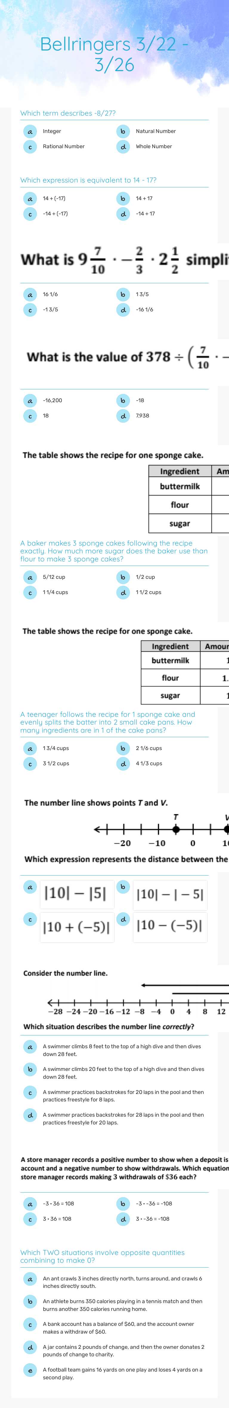 Bellringers 3/22 - 3/26 worksheet preview image