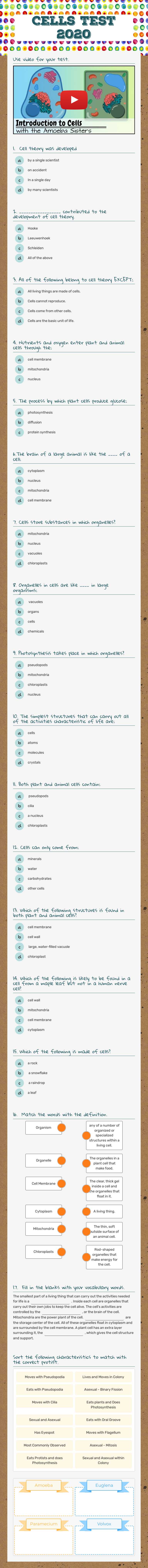 Cells Test 2020 worksheet preview image