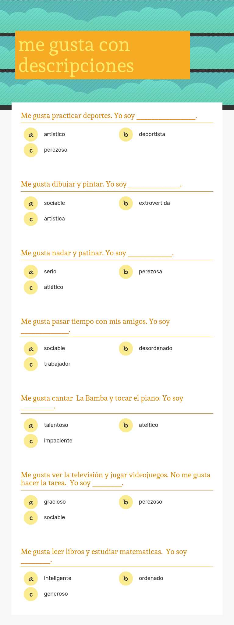 me gusta con descripciones worksheet preview image