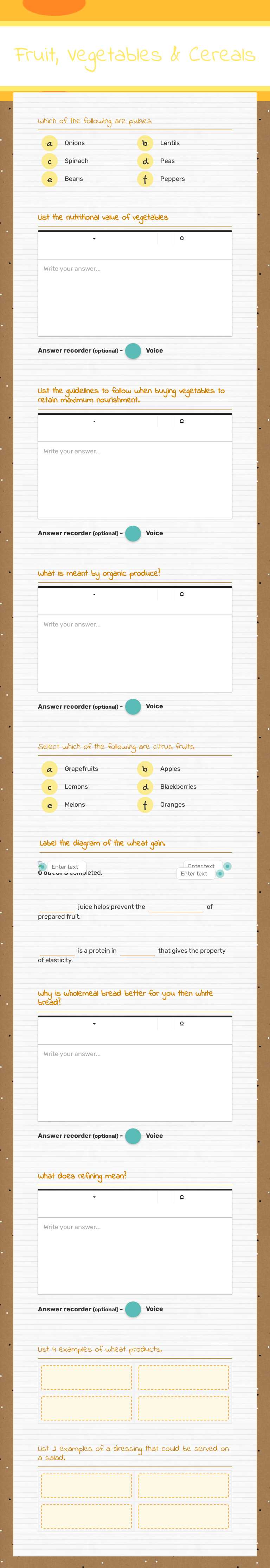 Fruit, Vegetables & Cereals worksheet preview image