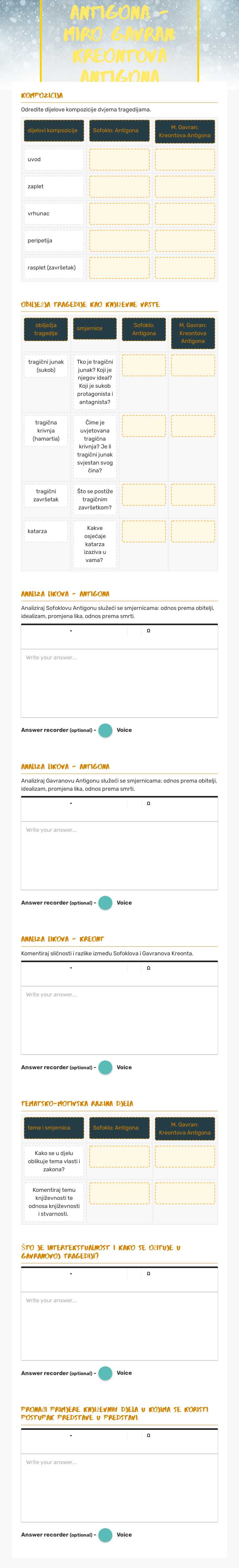 Sofoklo: Antigona - Miro gavran: kreontova antigona (usporedba) worksheet preview image