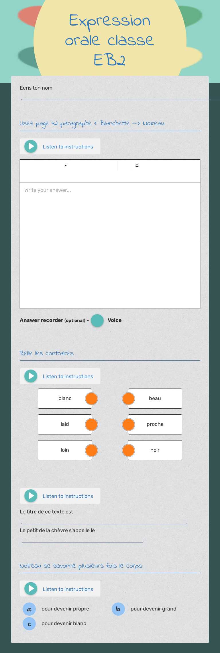Expression orale classe EB2 worksheet preview image