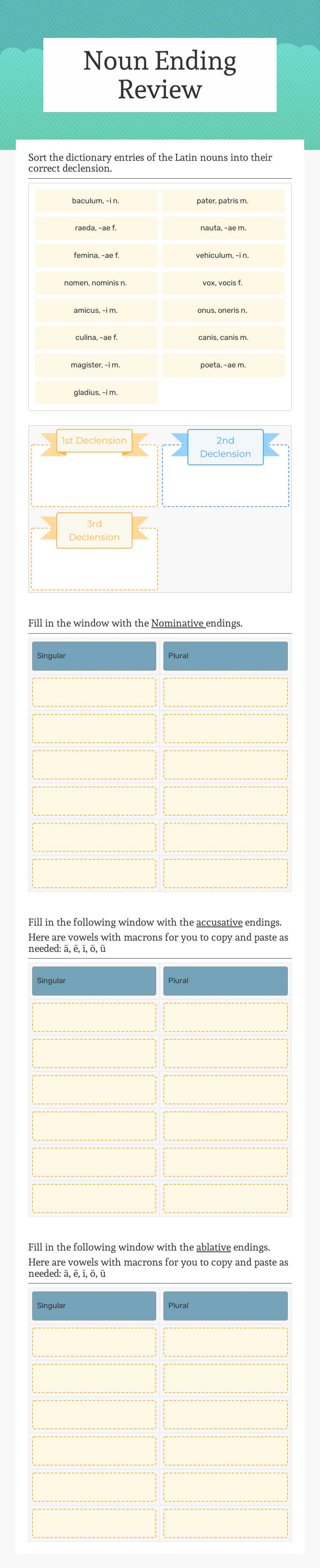 Noun Ending Review worksheet preview image