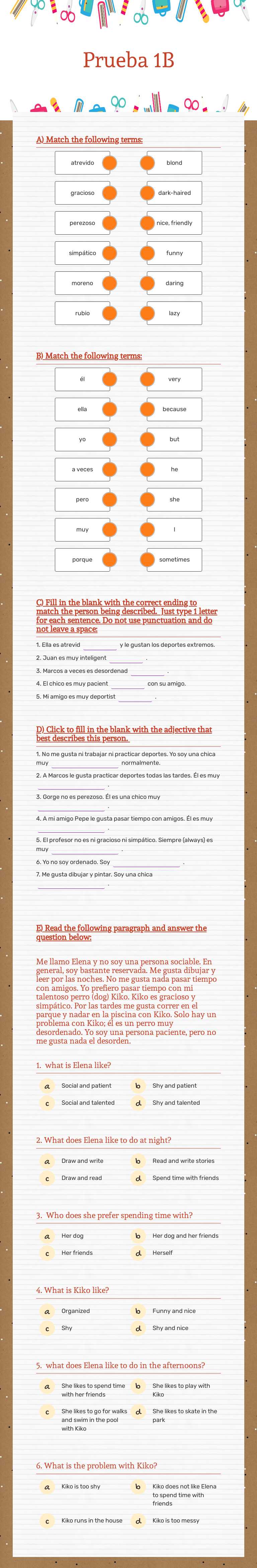 Prueba 1B worksheet preview image