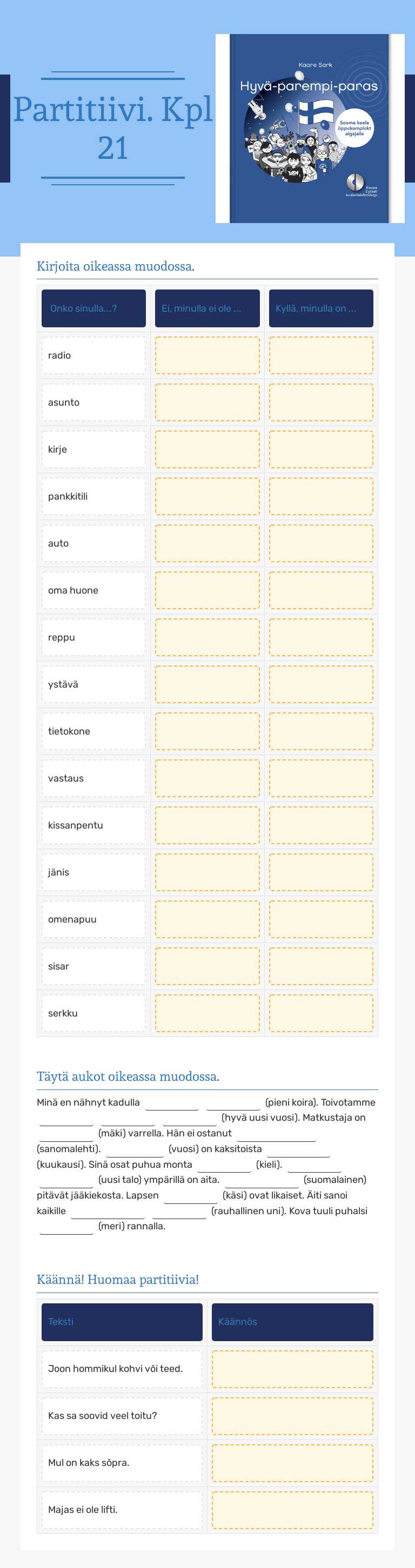 Partitiivi. Kpl 21 worksheet preview image