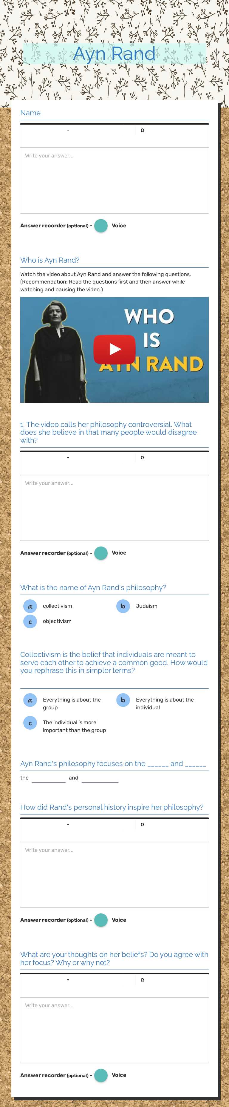 Ayn Rand worksheet preview image