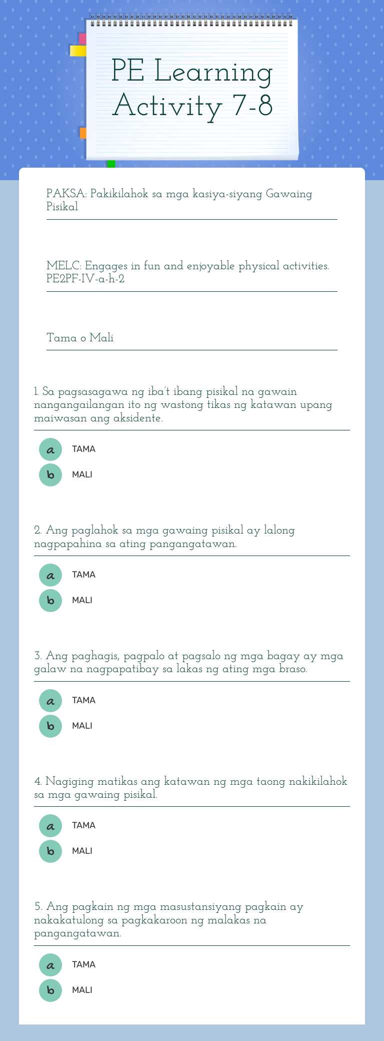 PE Learning Activity 7-8 worksheet preview image