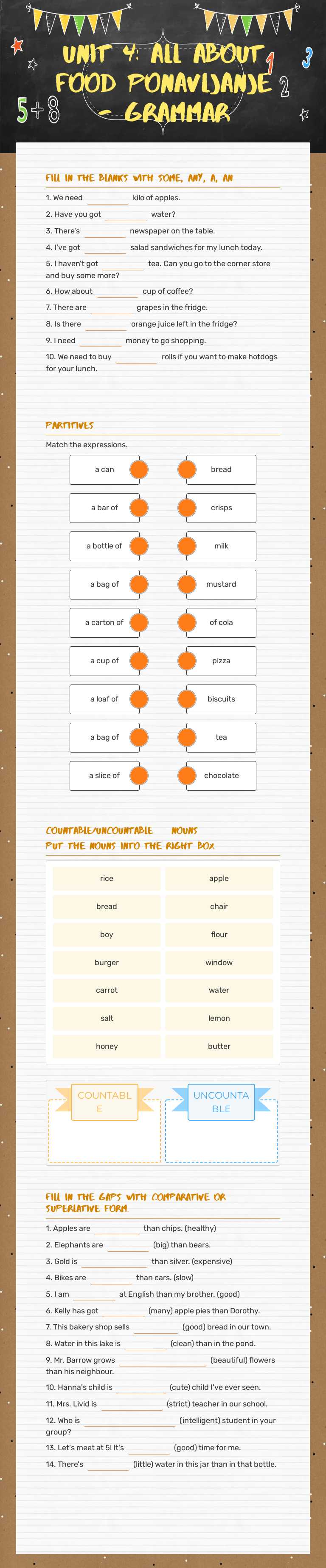 Unit 4: all about food ponavljanje - grammar Grade 5 worksheet preview