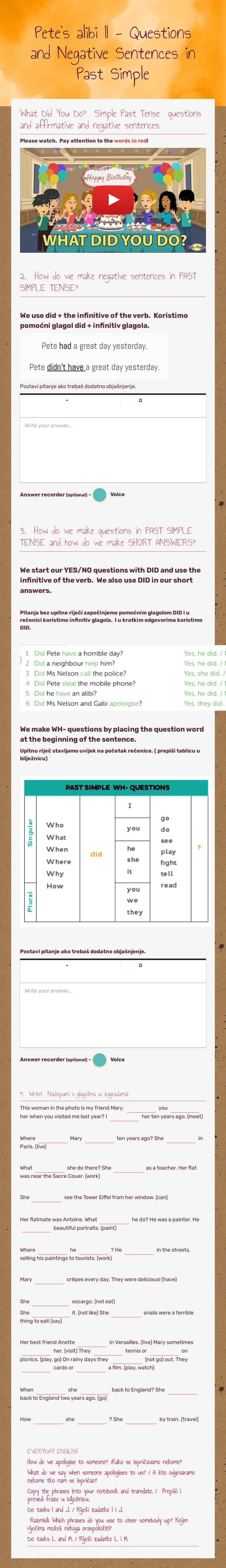 Pete's alibi II - Questions and Negative Sentences in Past Simple worksheet preview image