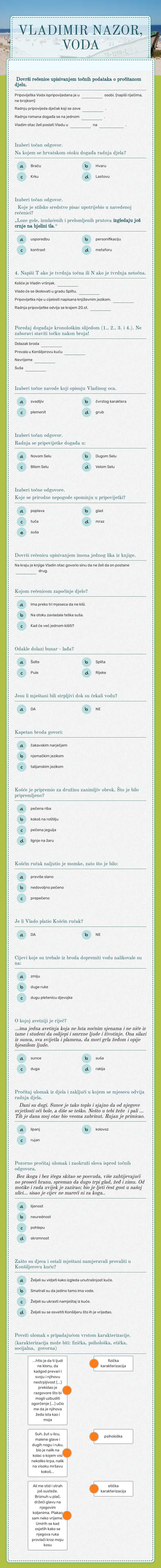 VLADIMIR NAZOR, VODA Grade 7 worksheet preview