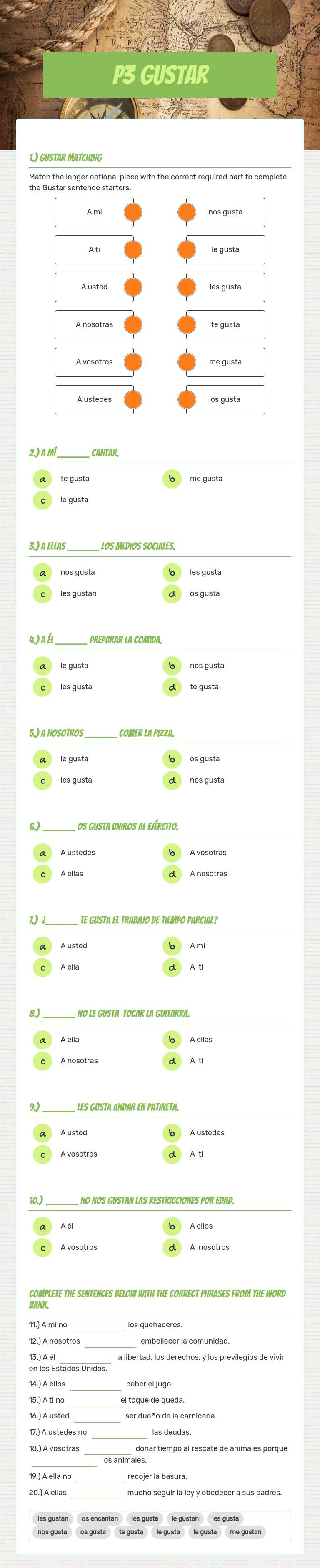 P3 Gustar worksheet preview image