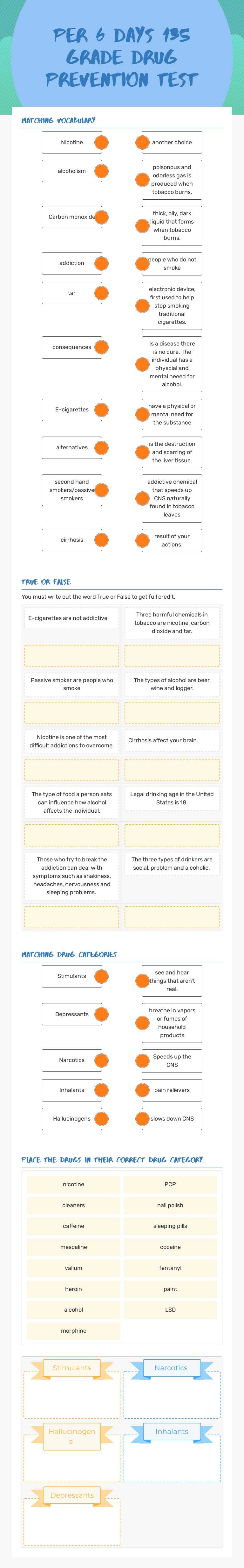 Per 6 Days 135 Grade Drug Prevention Test Grade 6 worksheet preview