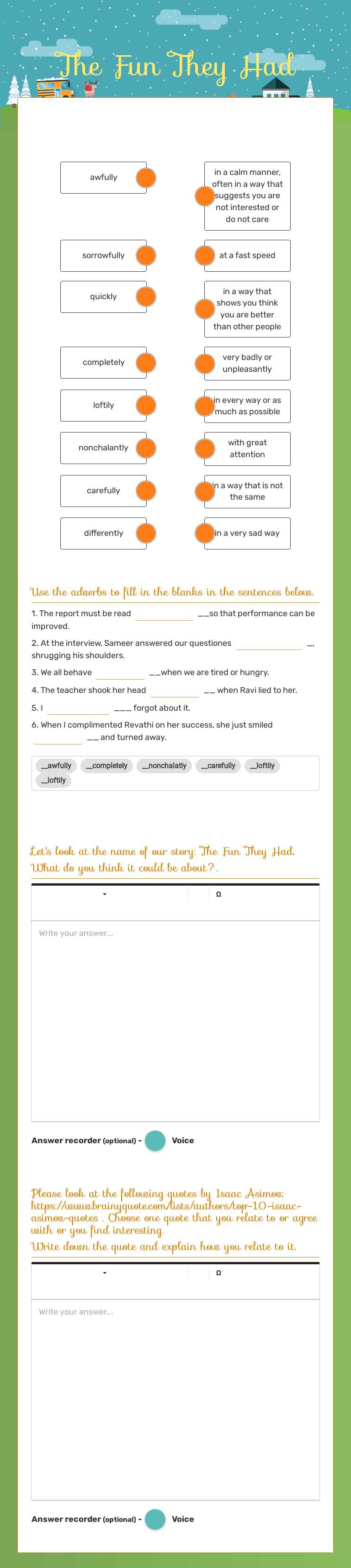 The Fun They Had Grade 10 worksheet preview