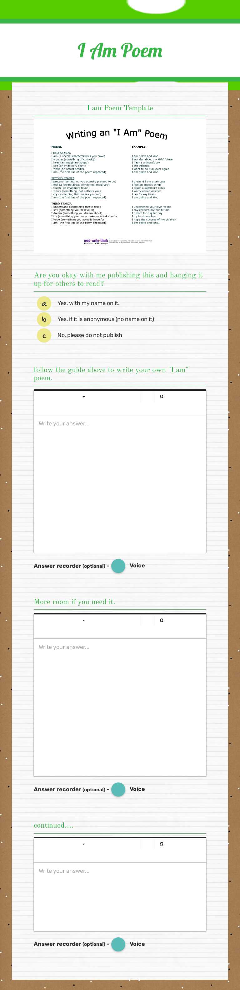 I Am Poem worksheet preview image