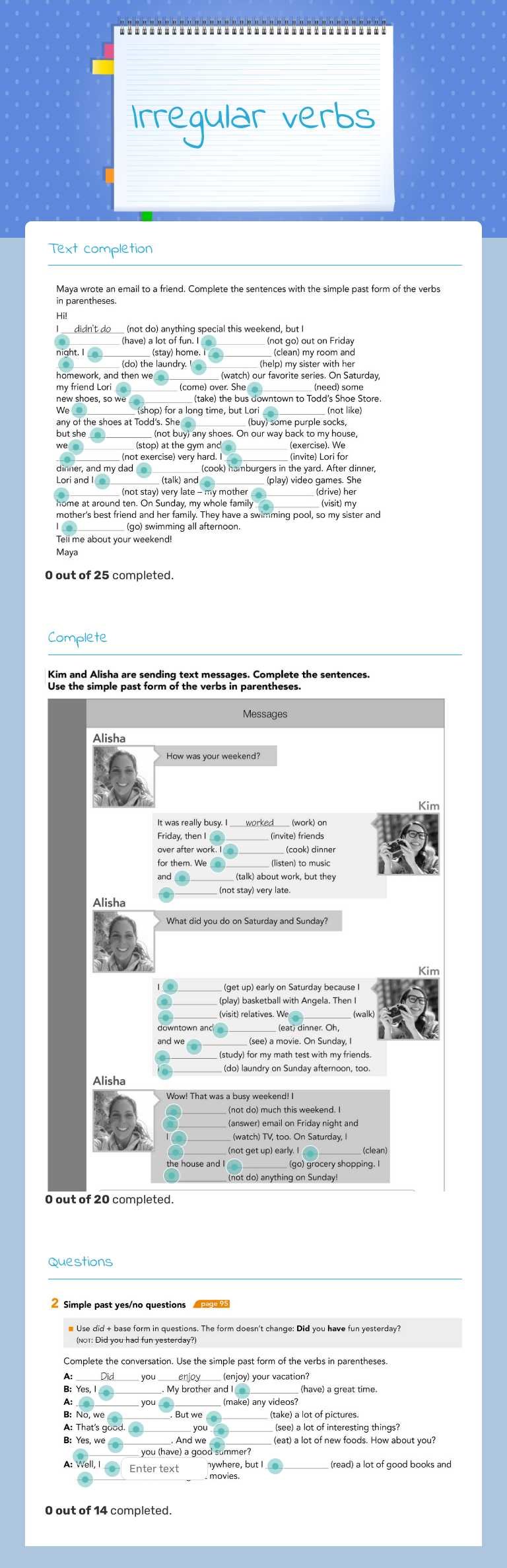 Irregular verbs worksheet preview image