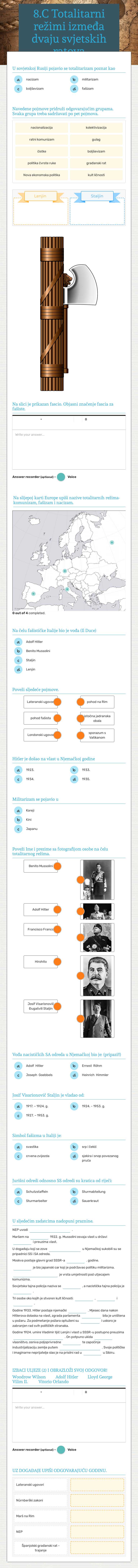 8.C Totalitarni režimi izmeđa dvaju svjetskih ratova worksheet preview image