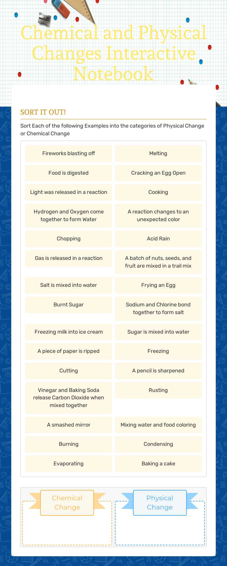 Master physical vs. chemical changes with our fun sorting worksheet ...