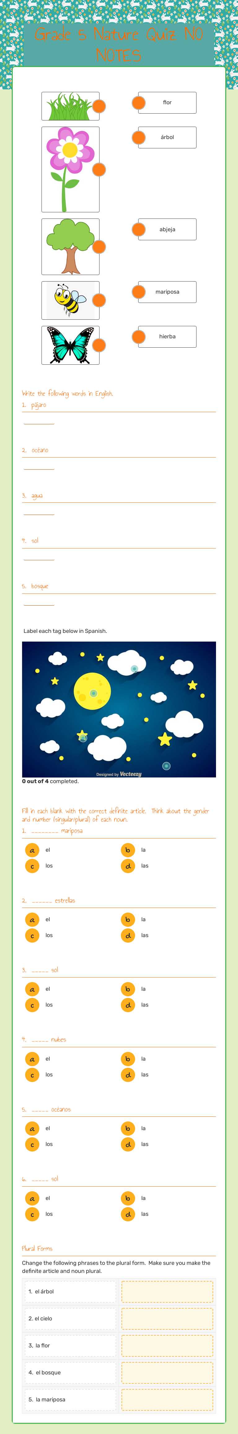 Grade 5 Nature Quiz       
NO NOTES worksheet preview image