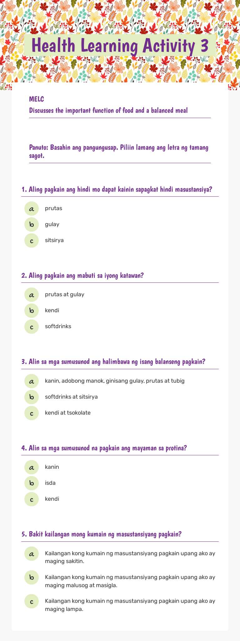 Health Learning Activity 3 Grade 2 worksheet preview