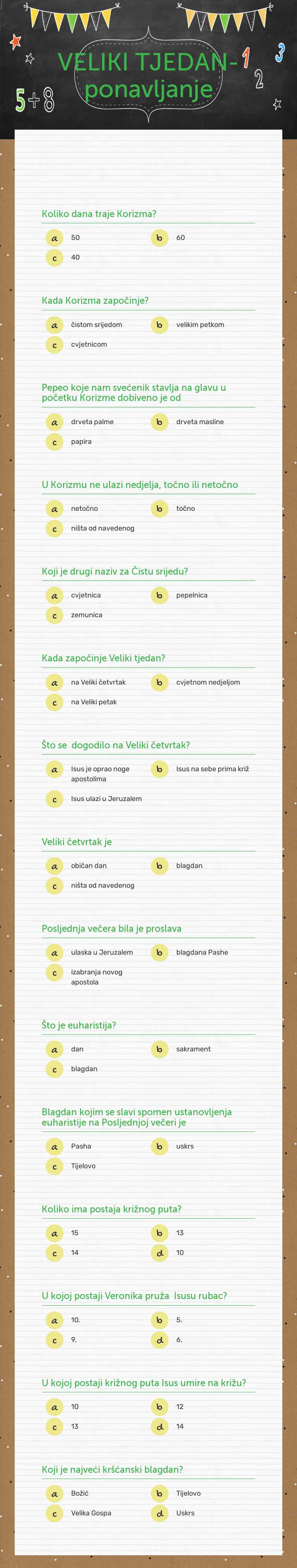 VELIKI TJEDAN- ponavljanje Grade 8 worksheet preview