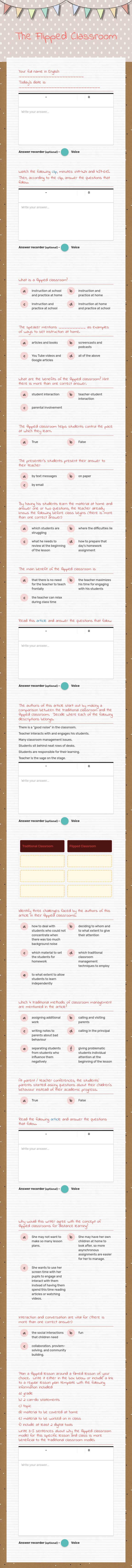 The Flipped Classroom worksheet preview image