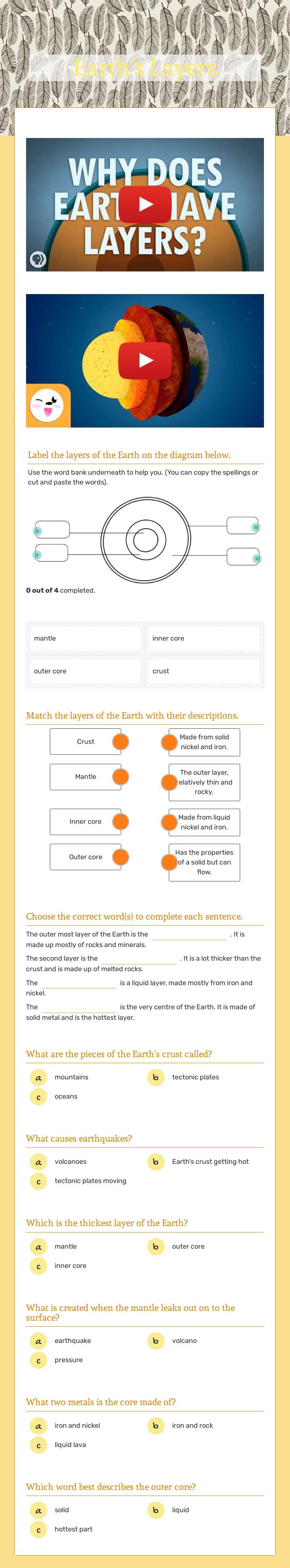 Earth's Layers Grade 3 worksheet preview