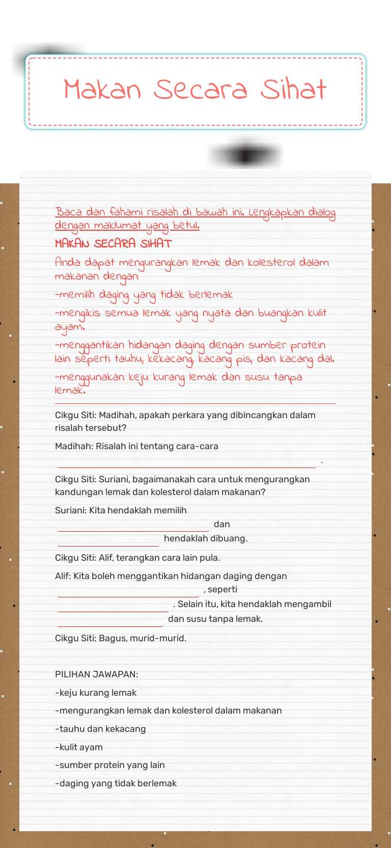 Makan Secara Sihat worksheet preview image