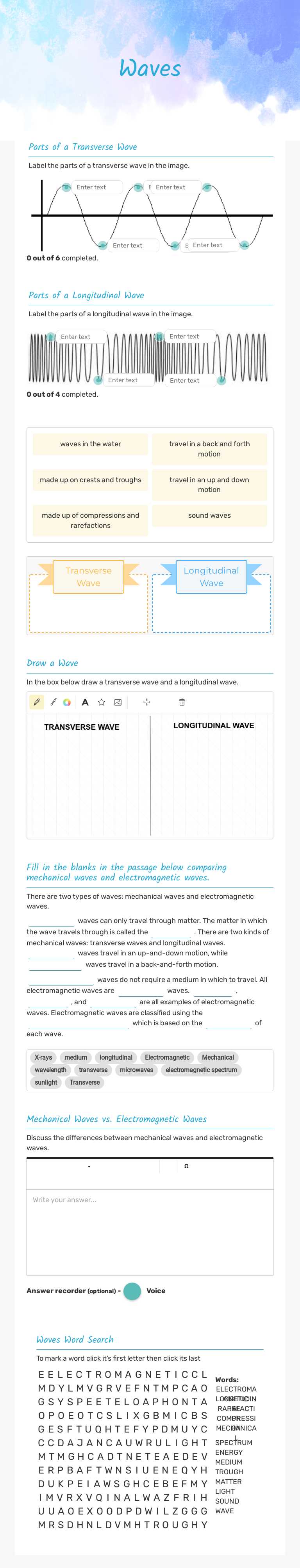 Waves worksheet preview image