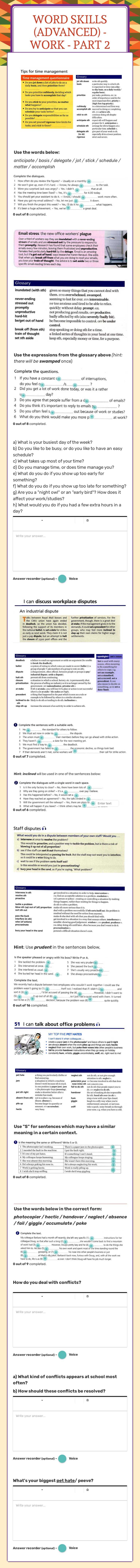WORD SKILLS (ADVANCED) - work - PART 2 worksheet preview image