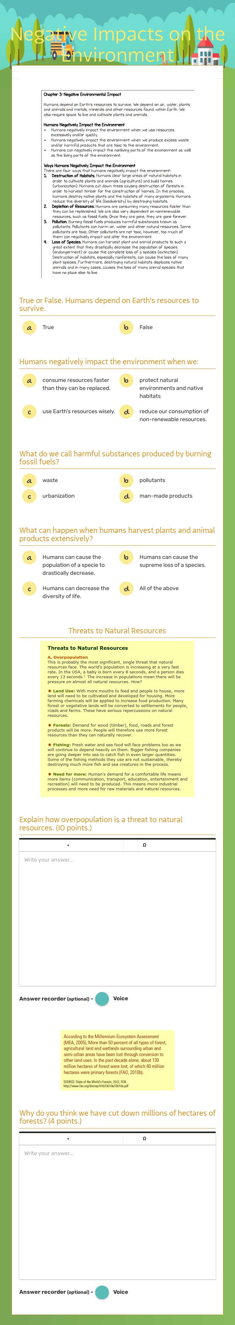 Negative Impacts on the Environment Grade 9 worksheet preview