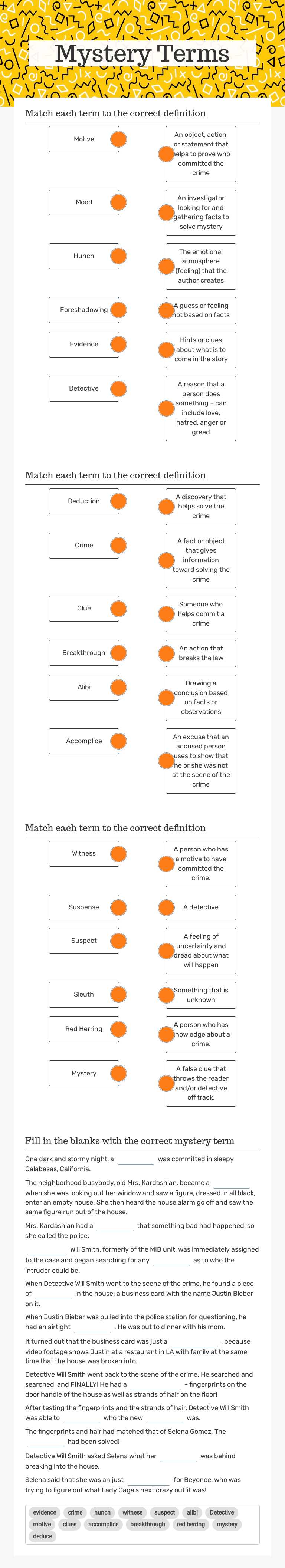 Mystery Terms worksheet preview image